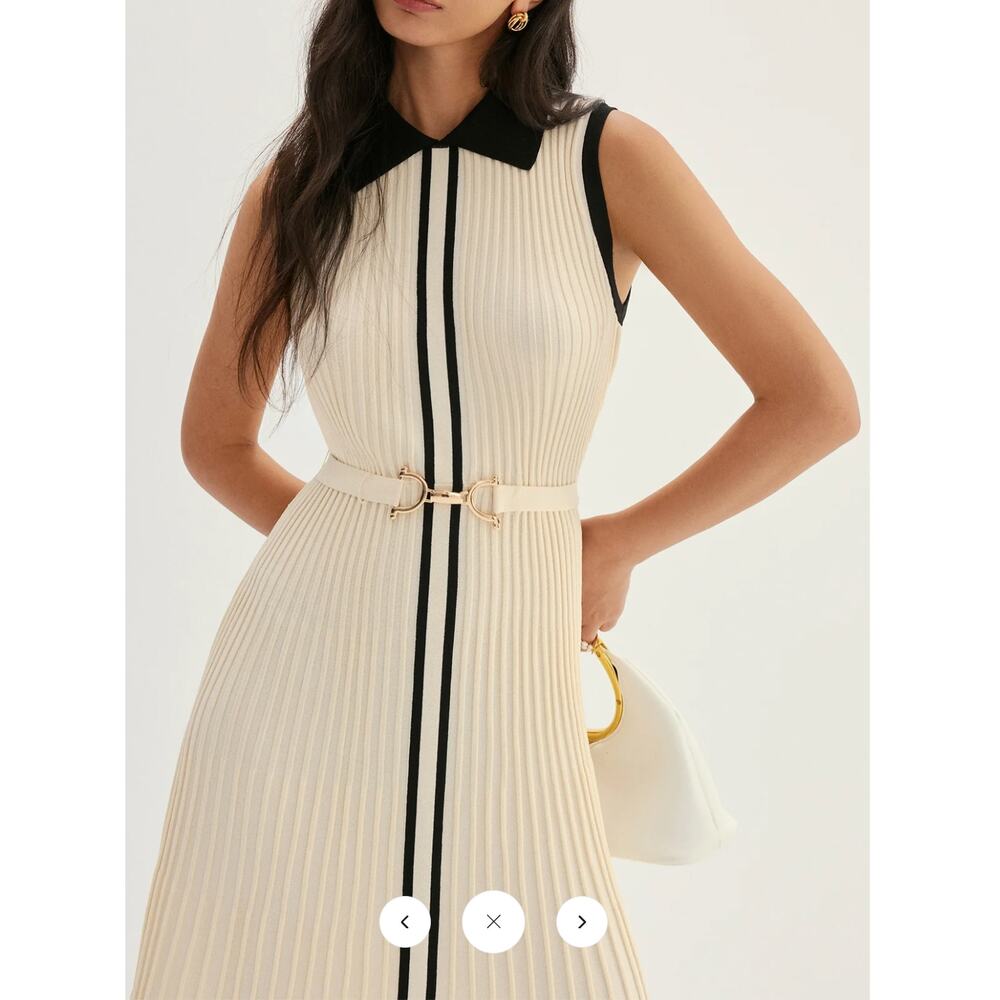 NWT Commense Elegant Contrast Collar Rib Knit Maxi Dress Sz L - Picture 5 of 7